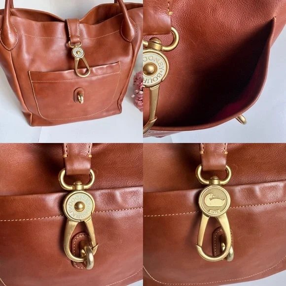 DOONEY & BOURKE Florentine Camel Leather Italian Logo Lock Tote - Picture 10 of 16